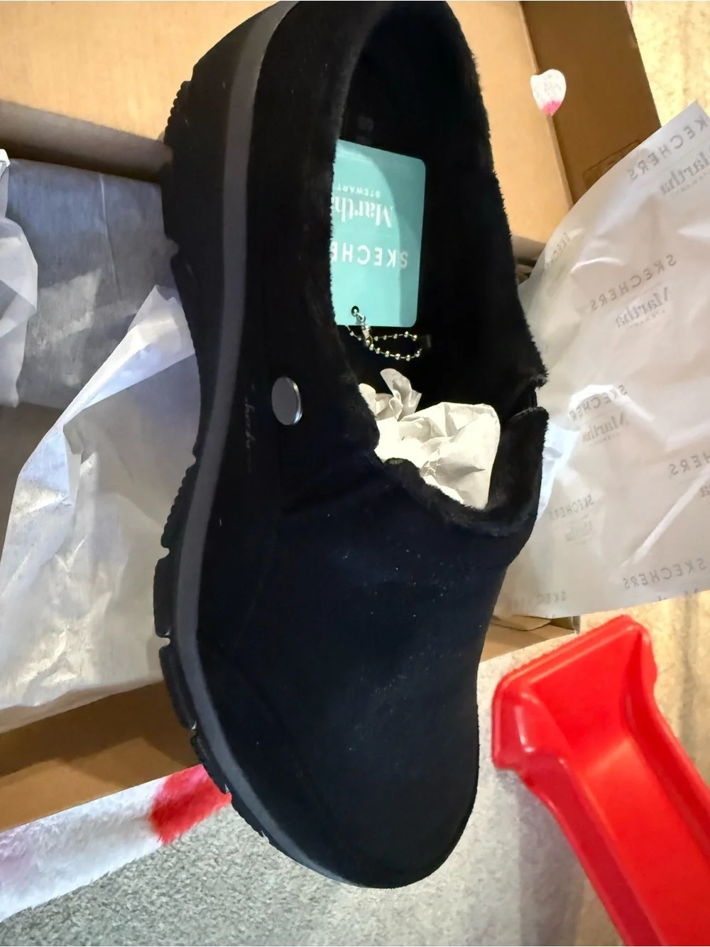 Skechers Black Faux Suede Slip-On Cozy Shoe - Picture 2 of 5